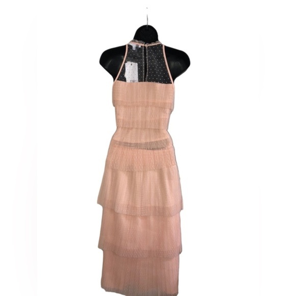Salmon peach dotted tiered tulle chiffon look halter & skirt set size medium new - Picture 6 of 16